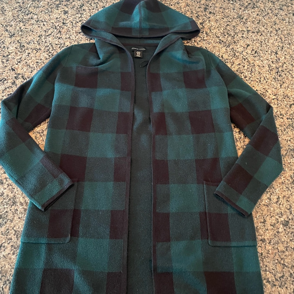 Plaid Hooded Jacket in Dark Green and Black